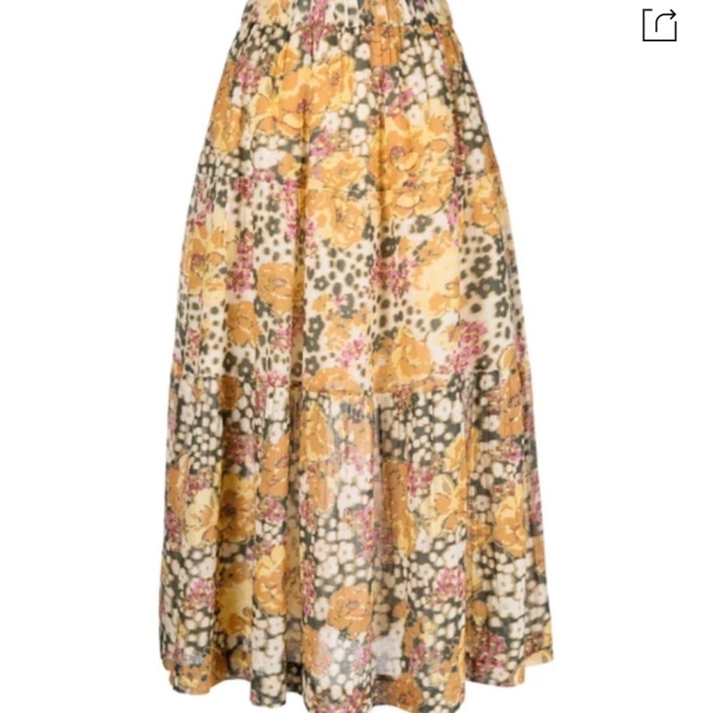 BA&SH A-line Tiered Skirt in Diary Ocre Printed Floral size 1 - Picture 10 of 11